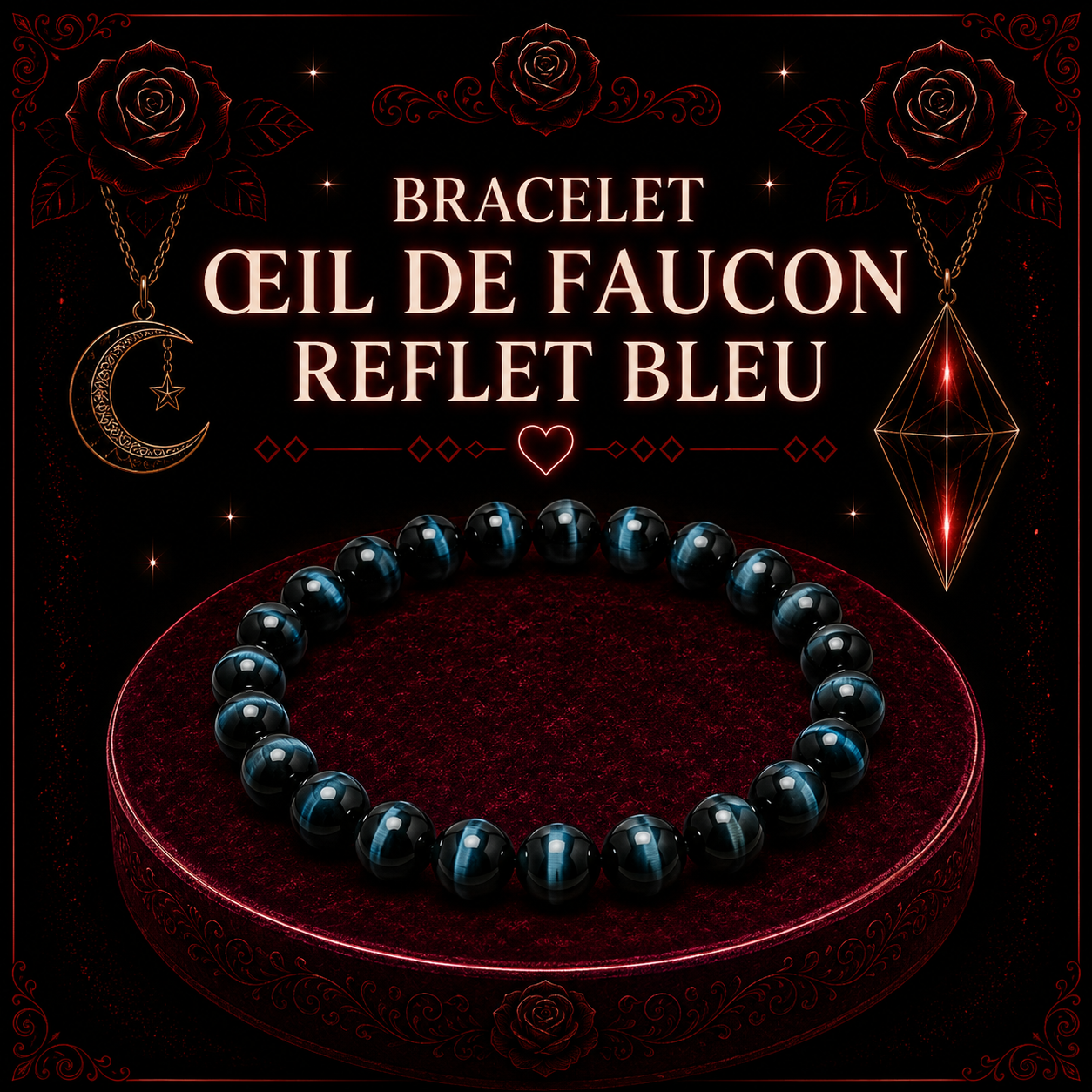 Bracelet Œil de faucon reflet bleu 6mm