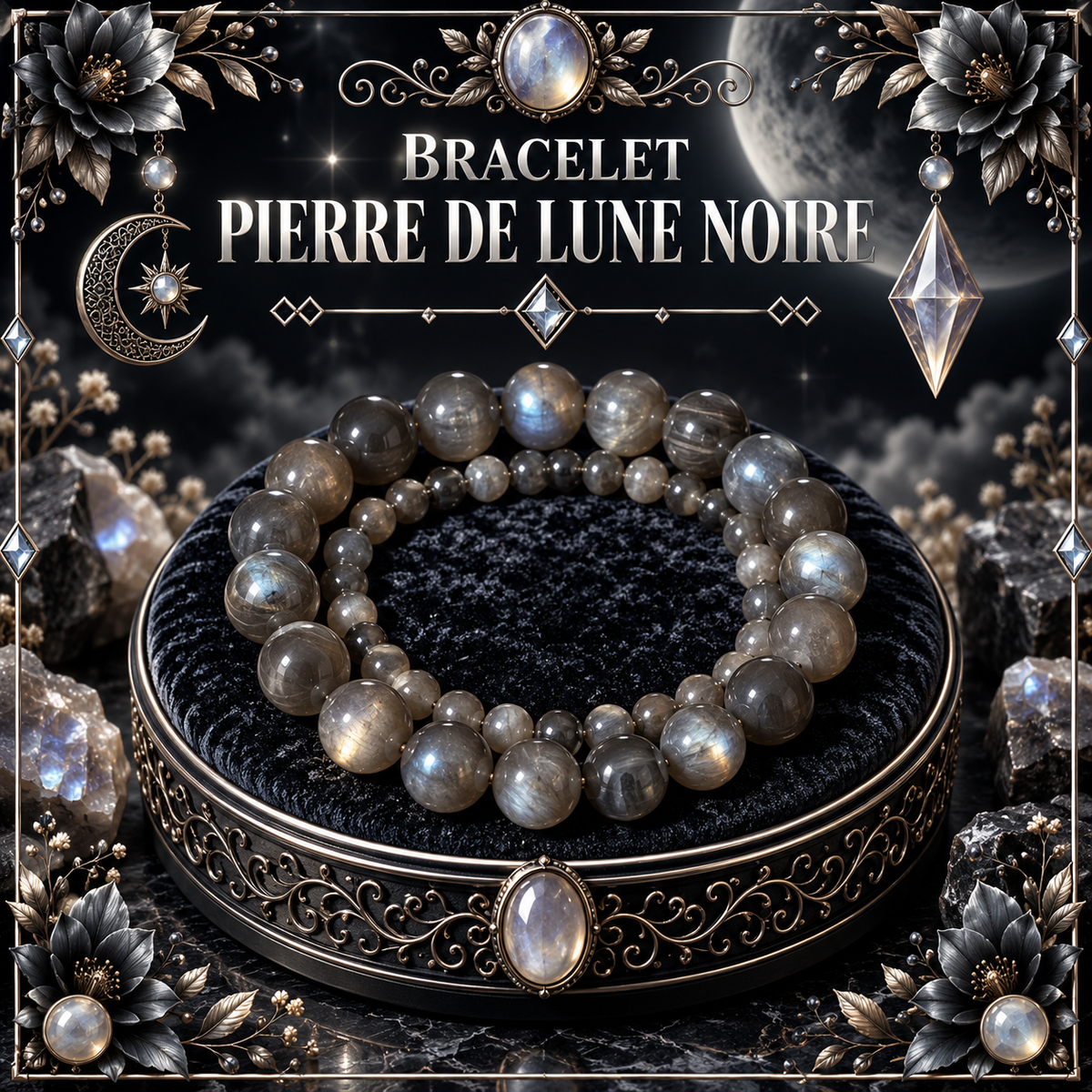 Pierre de Lune Noire 6-8,5 mm