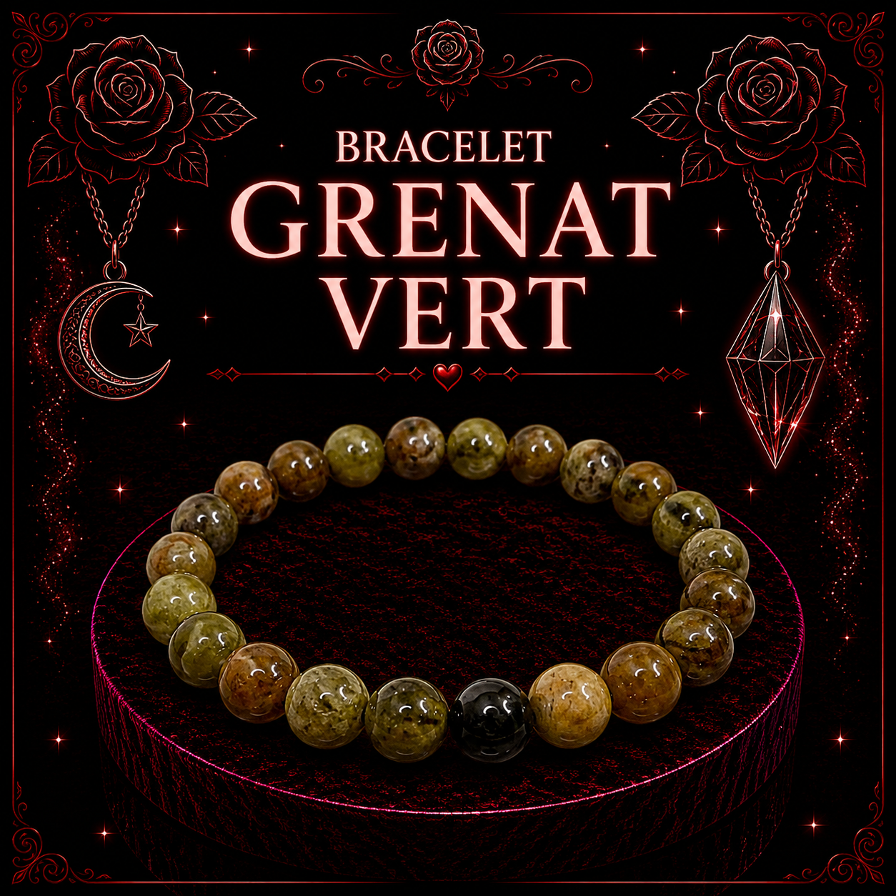 Bracelet Grenat Vert 8mm