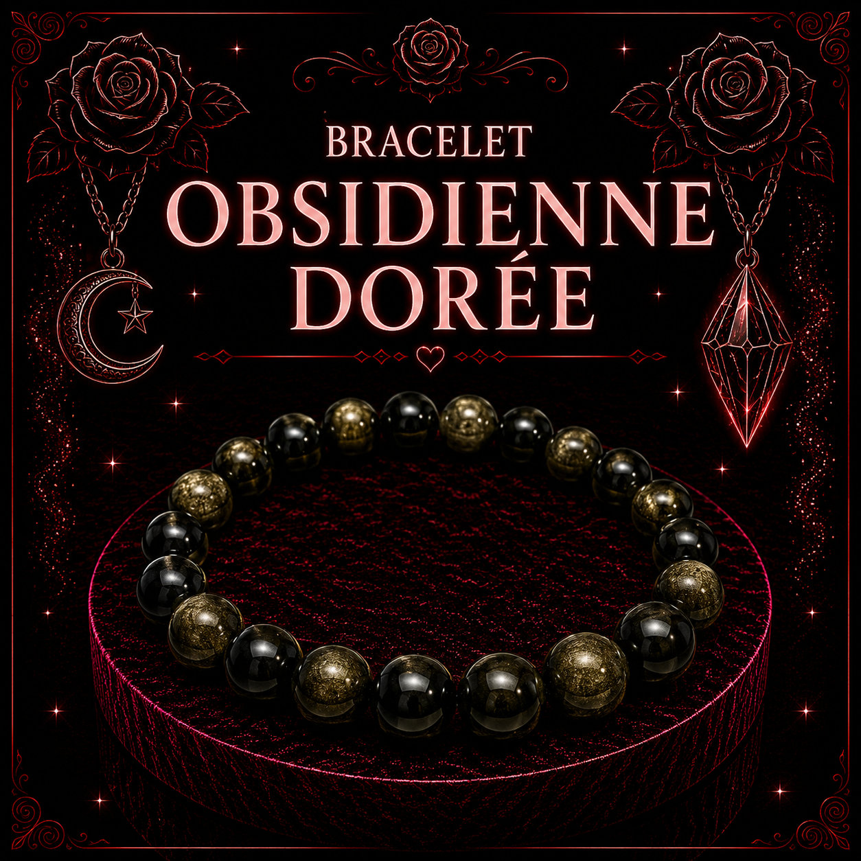 Bracelet Obsidienne dorée 6mm