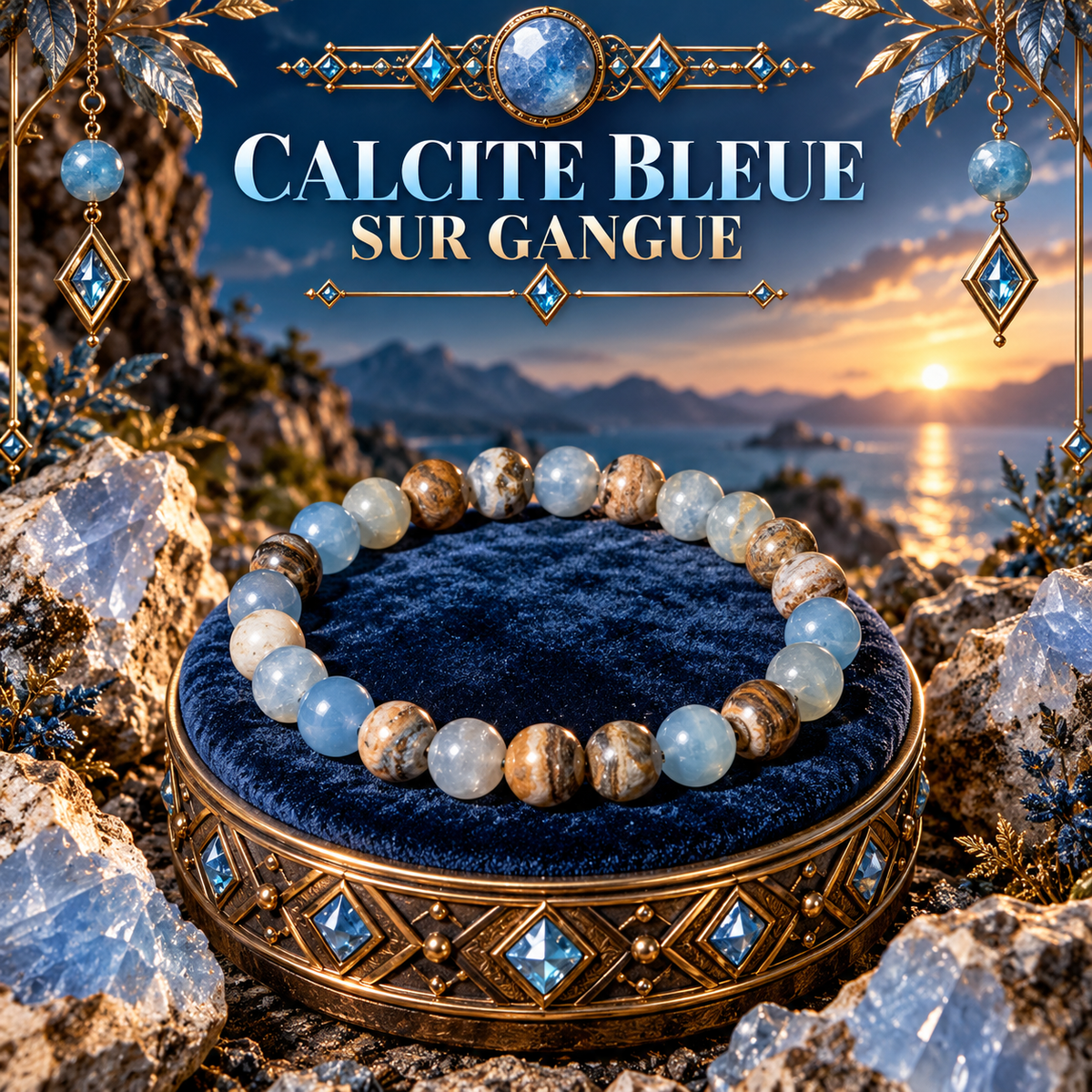Calcite bleue sur Gangue 6mm