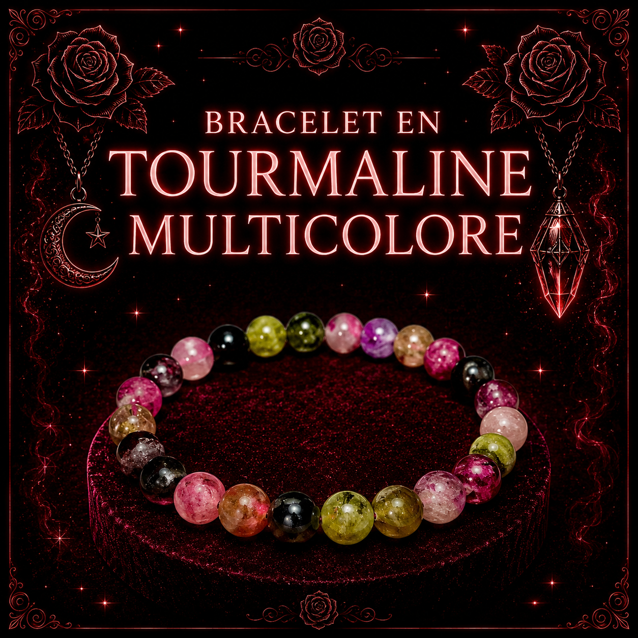 Bracelet en Tourmaline Multicolore 8mm