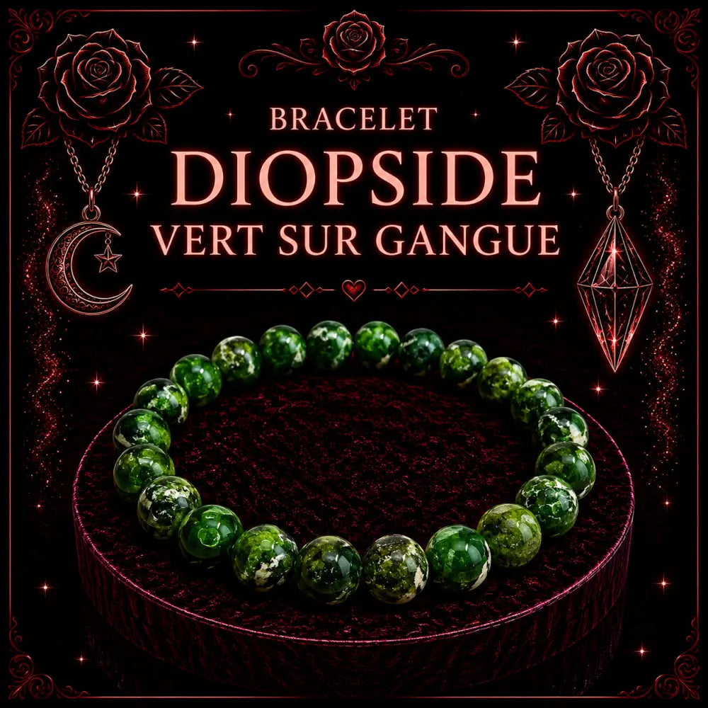 Bracelet Diopside Vert Sur Gangue 8mm