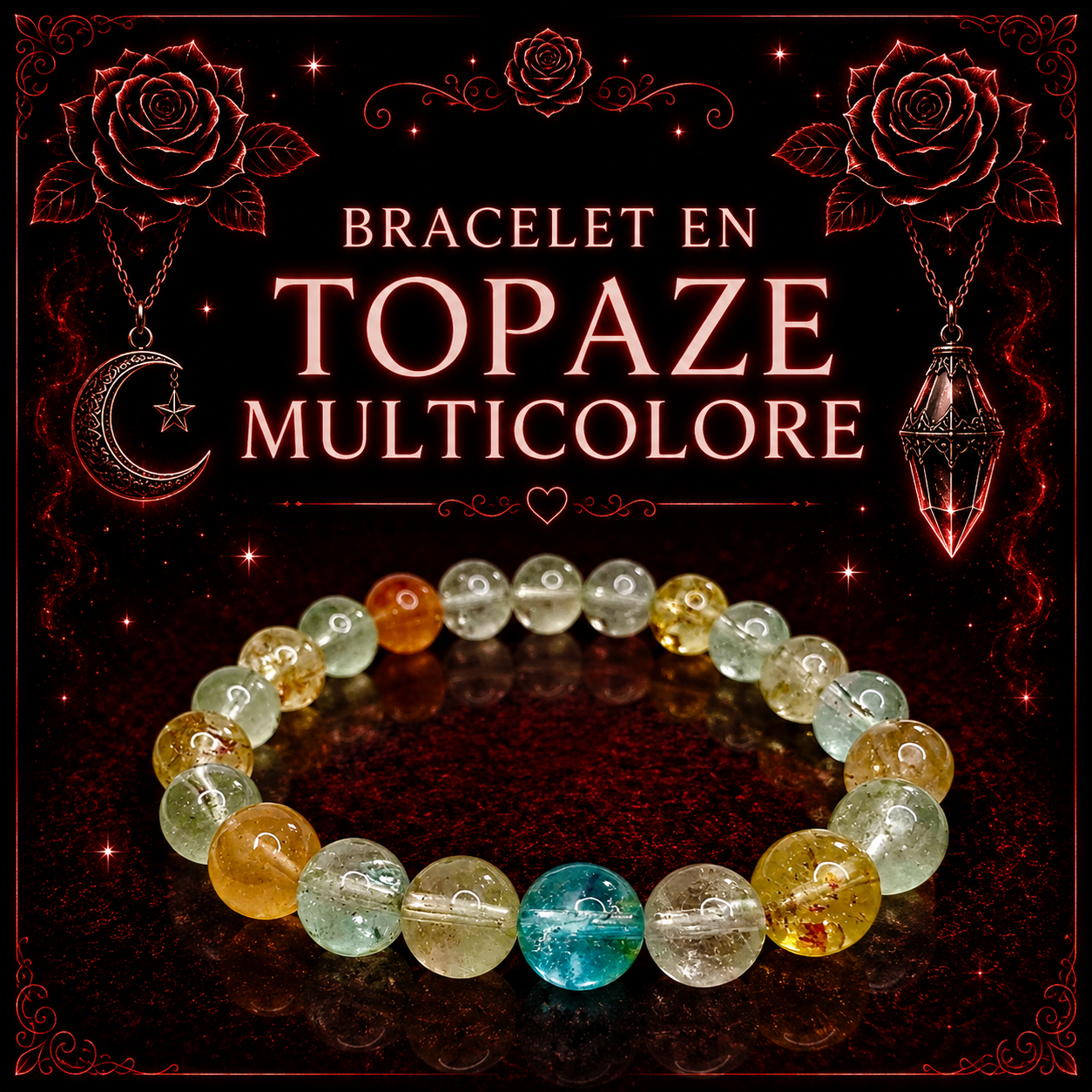 Bracelet en Topaze Multicolore 8mm