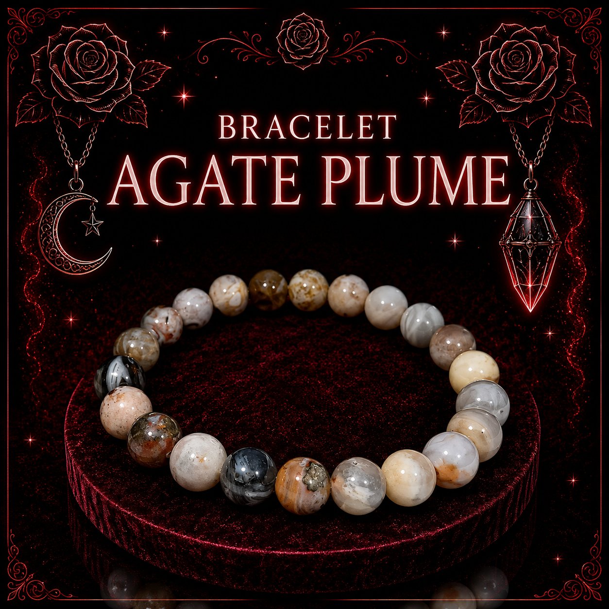 Bracelet en Agate Plume 8mm