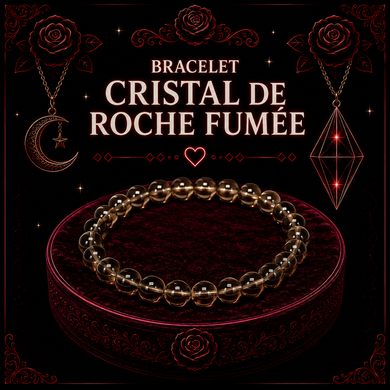 Bracelet Cristal de roche fumée 6mm