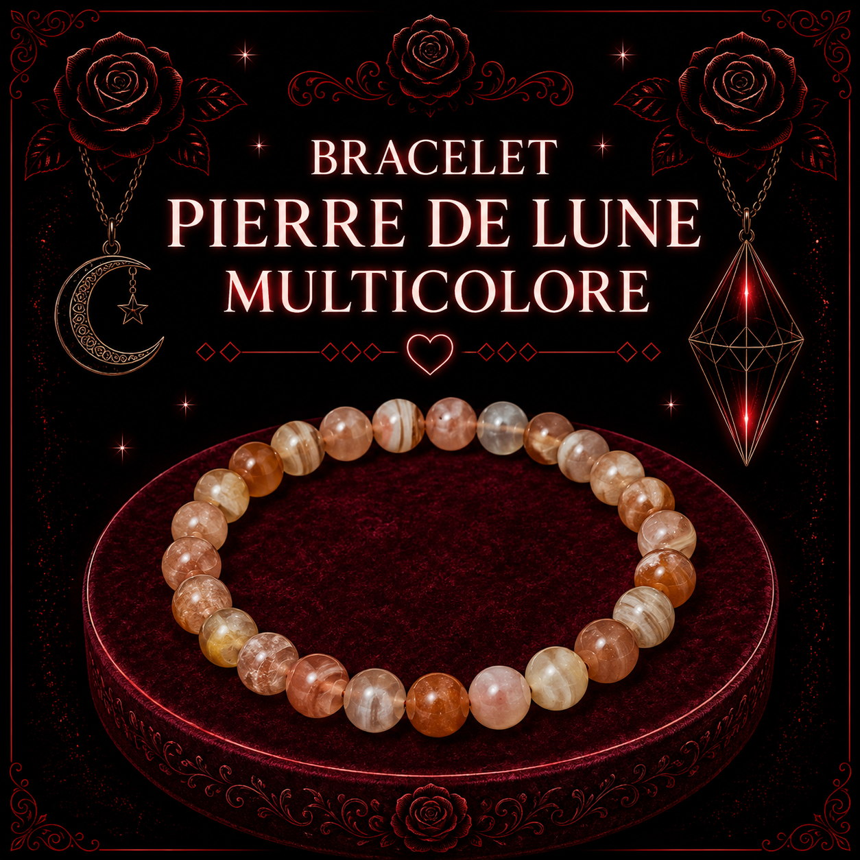 Bracelet Pierre de lune multicolore 8mm