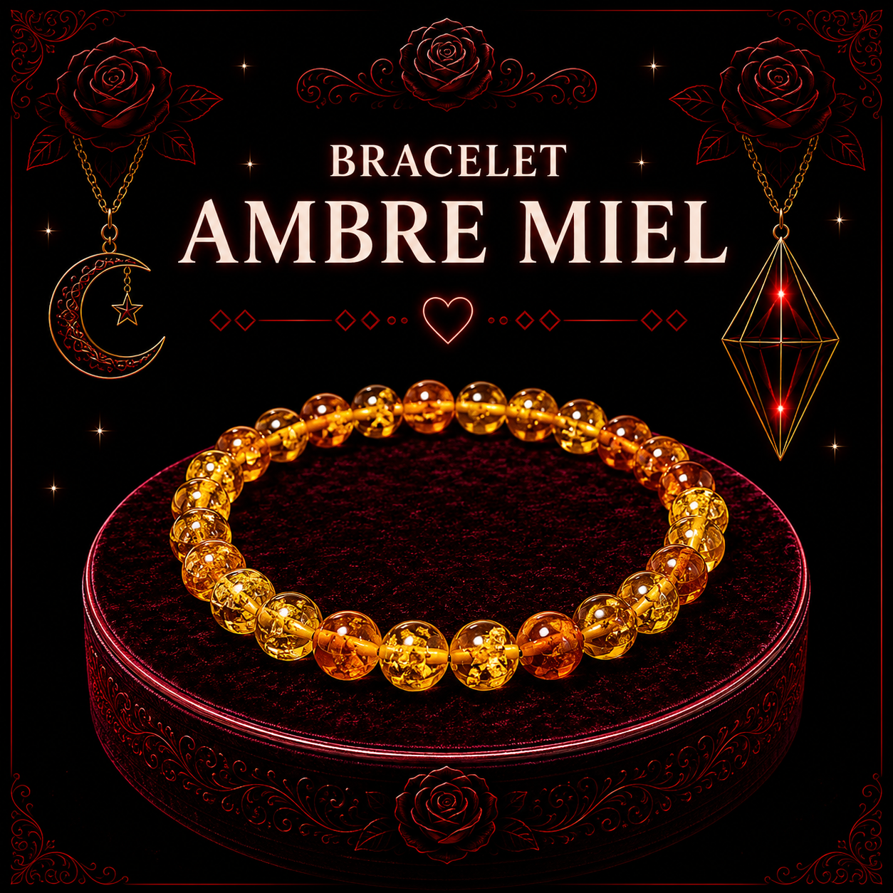 Bracelet Ambre miel 6mm