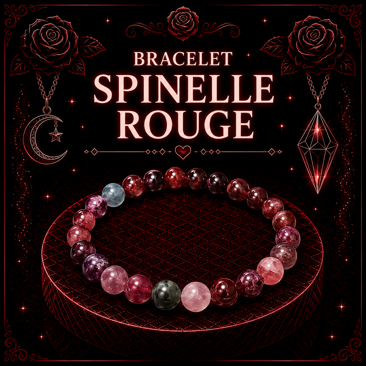Bracelet Spinelle Rouge 6mm