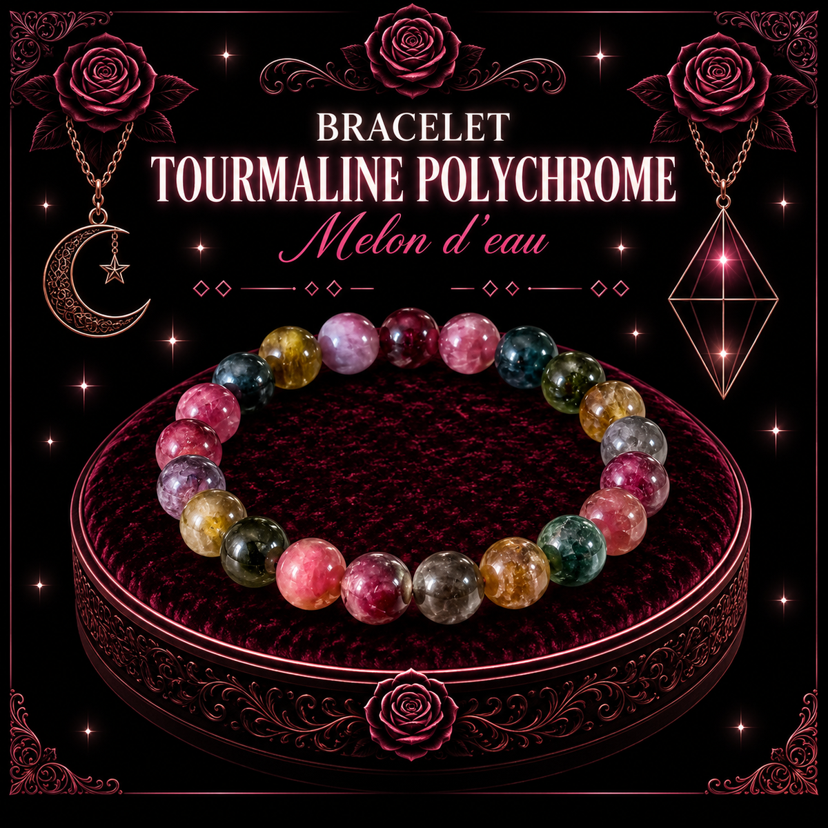 Tourmaline Polychrome melon d’eau 8mm