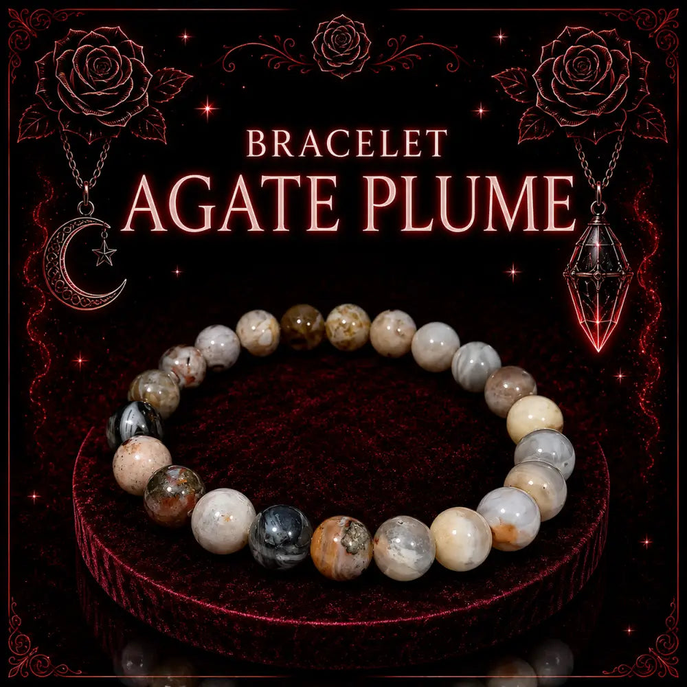 Bracelet en Agate Plume 8mm