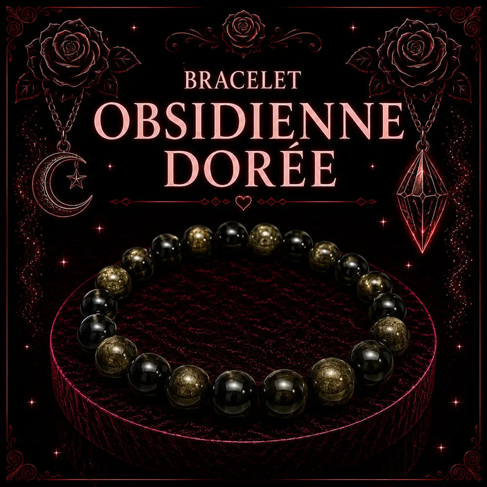 Bracelet Obsidienne dorée 6mm